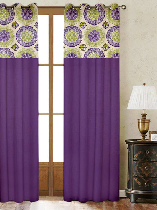 Lushomes Cotton Curtains Cotton Bold Purple Printed Cotton Curtains for Living RoomHome with 8 Eyelets  Printed Tiebacks for Door door curtains 7.5 feet  Size 54x90 InchesPack of 1