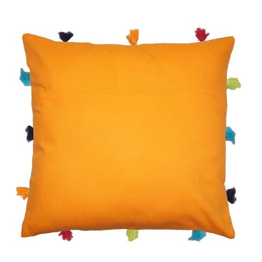 Lushomes cushion cover 12x12 boho cushion covers sofa pillow cover cushion covers with tassels cushion cover with pom pom 12x12 Inches Set of 1 orange