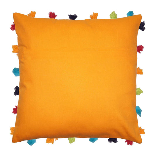 Lushomes 18x18 Boho Cushion Cover with Tassels & Pom Pom, Orange, Set of 1.