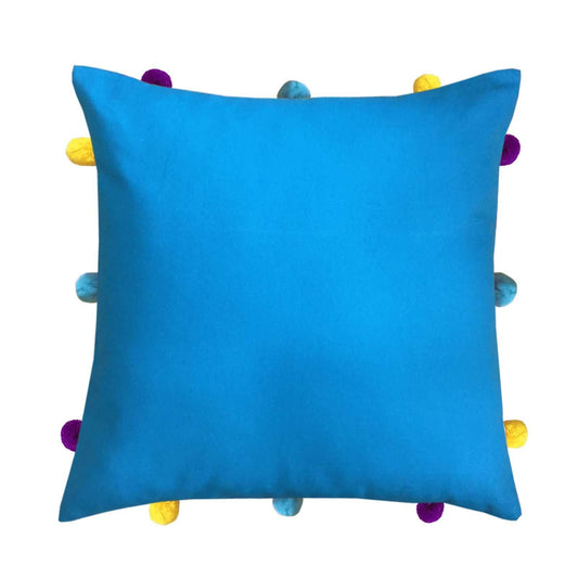 Lushomes cushion cover 12x12 boho cushion covers sofa pillow cover cushion covers with tassels cushion cover with pom pom 12x12 Inches Set of 1 Blue