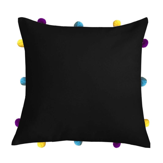 Lushomes cushion cover 12x12 boho cushion covers sofa pillow cover cushion covers with tassels cushion cover with pom pom 12x12 Inches Set of 1 Black