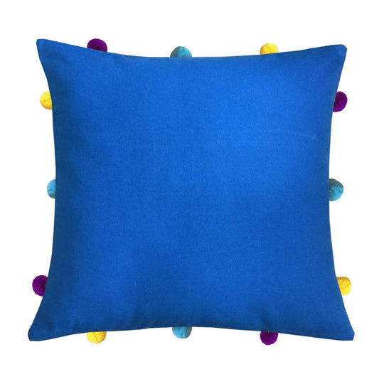 Lushomes cushion cover 12x12 boho cushion covers sofa pillow cover cushion covers with tassels cushion cover with pom pom 12x12 Inches Set of 1 Blue
