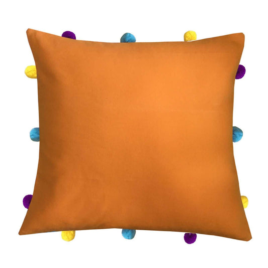 Lushomes cushion cover 12x12 boho cushion covers sofa pillow cover cushion covers with tassels cushion cover with pom pom 12x12 Inches Set of 1 orange