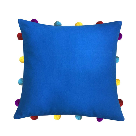 Lushomes cushion cover 14x14 boho cushion covers sofa pillow cover cushion covers with tassels cushion cover with pom pom 14x14 Inches Set of 1 Blue