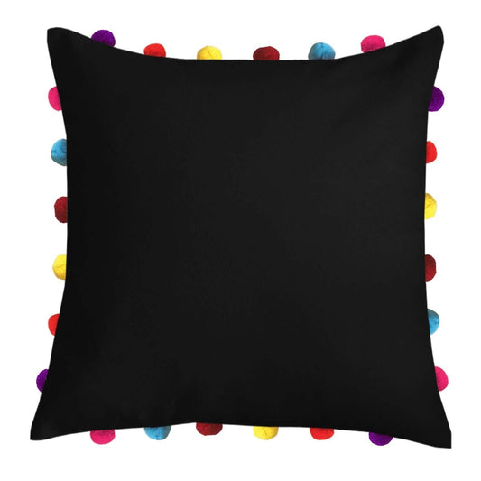 Lushomes 18x18 Boho Cushion Cover with Tassels & Pom Pom, Black, Set of 1.