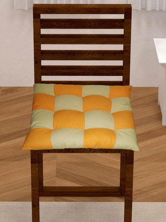 Lushomes Beige-Orange Reversible Chair Pad, 15"x15", 9 Knots, 1 Pc, for Car or Dining Chair.