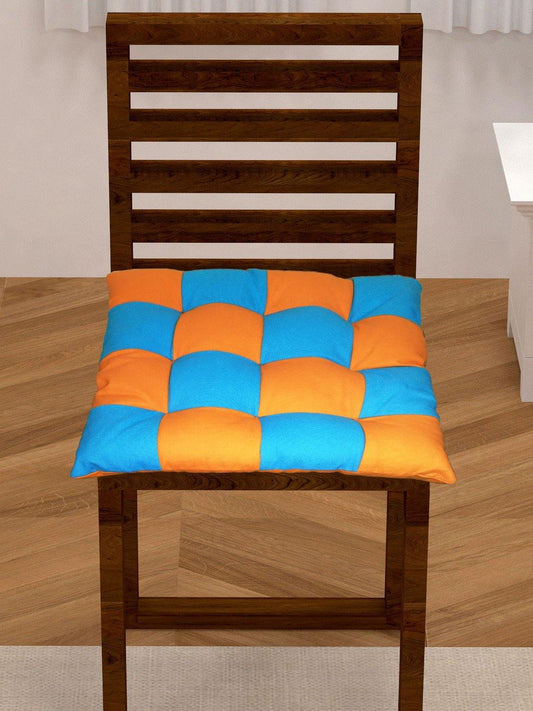 Lushomes Chair Pads Orange with Blue Reversible driver seat cushion for car dining chair cushion cushion for car tie up cushions for chairs Cotton cushion 15 Inch x15 Inch 9 Knots 1 Pc