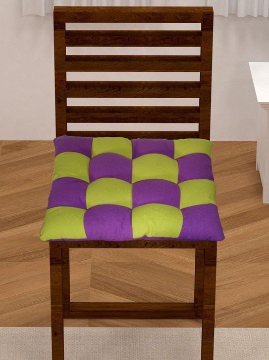 Lushomes Reversible Chair Pad, Purple/Green, 15"x15", Cotton, 9 Knots, 1 Pc, for Car or Dining Chair.