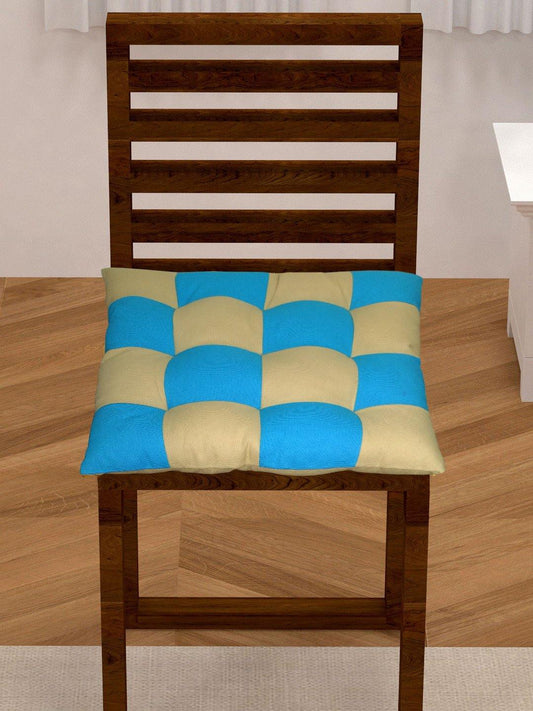 Lushomes Beige & Blue Reversible Chair Pad, 15x15 Inch, Cotton, 9 Knots, 1 Pc, for Car or Dining Chair.