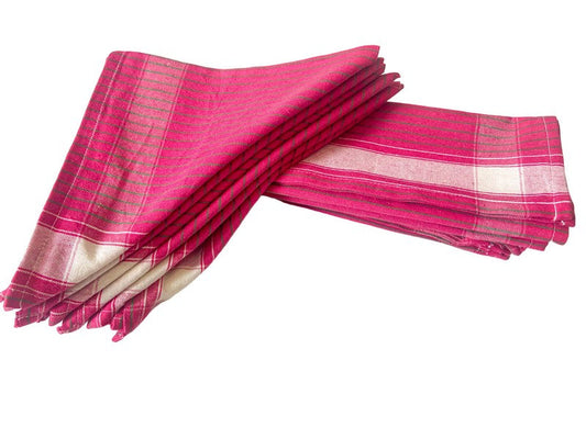 Cleaning Machine Washable Multipurpose Cotton Checked And Stripe Kitchen Towel Napkins Modern kitchen accessories items Napkins Roti Clothes Wrap duster 18x18 Inch Set of 12 Stripe Fushia Pink