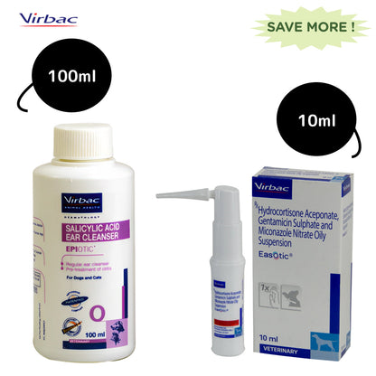 Virbac Epiotic Ear Cleanser 100ml and Easotic Ear Drops 10ml Combo