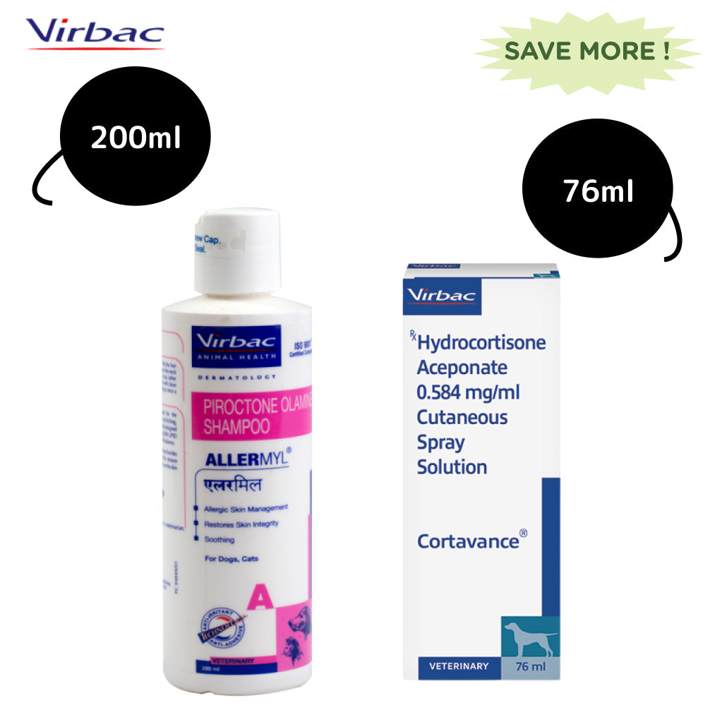 Virbac Cortavance Spray 76ml and Allermyl Shampoo 200ml Itch Relief Combo