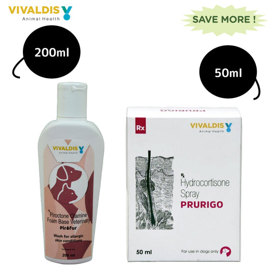 Vivaldis Prurigo Spray 50ml and Pirofur Shampoo 200ml for Dogs  Cats Itch Relief Combo