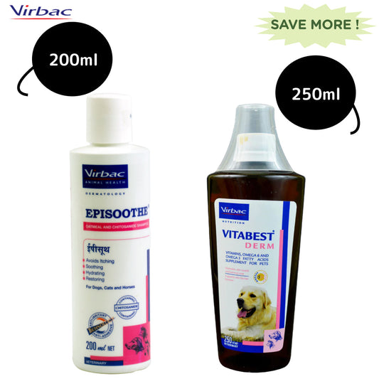 Virbac Episoothe Oatmeal Shampoo 200ml and Vitabest Derm Omega 3  6 Syrup 250ml Combo