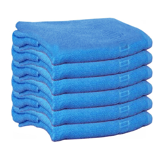 Blue Hand Towel Set of 6 Solid Popcorn Weave Plain Cotton Crepe Design with track Border Soft Small Basic Size 35x50 cms Premium 400 GSM Absorbant Towels by Lushomes