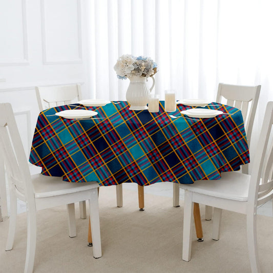 Lushomes Cotton Table Cloth, Green Checks, 72" Round, 6 Seater, 1 Cm Hem.