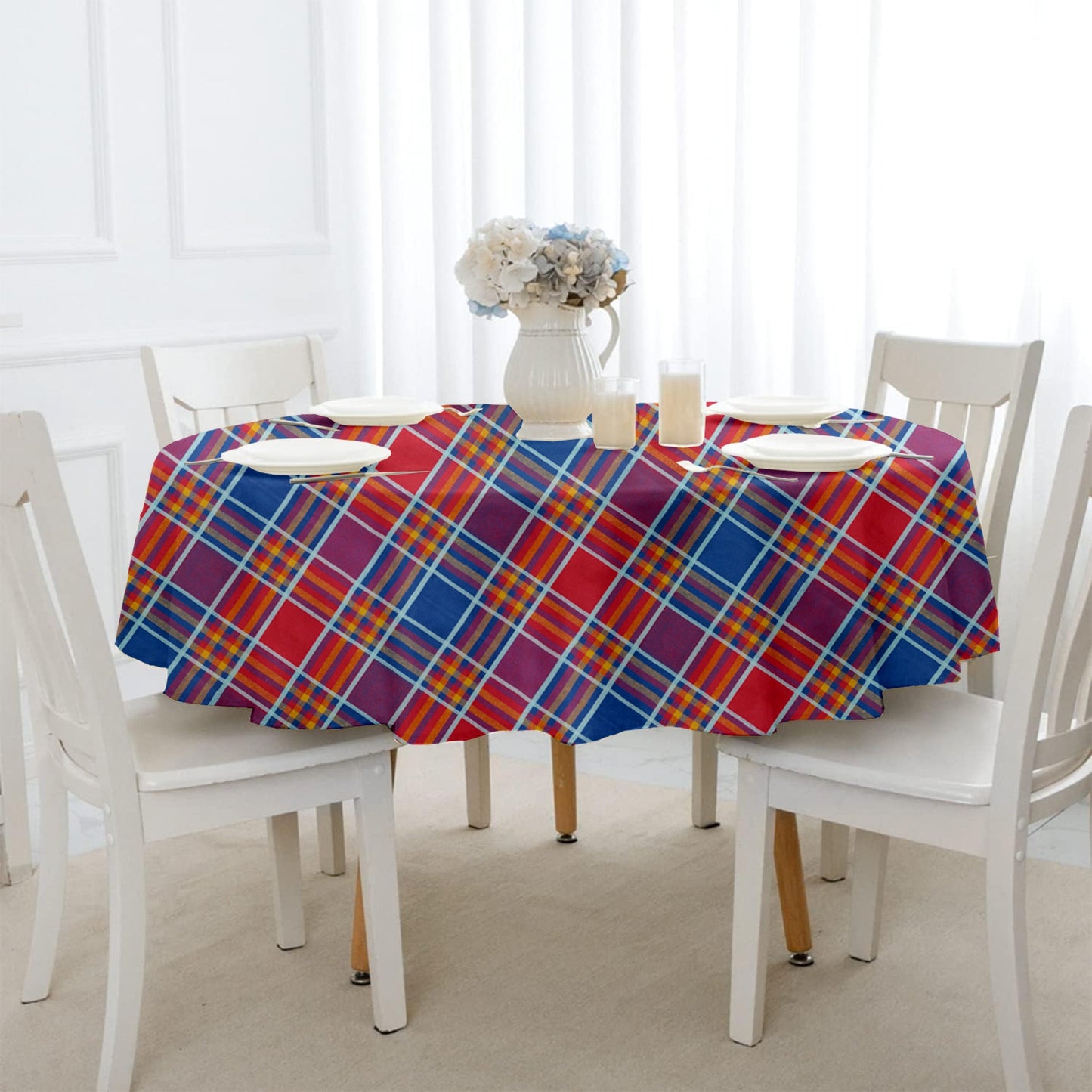 Lushomes Cotton Table Cloth, Red Checks, 72 Inch Round, 6 Seater, 1 Cm Hem