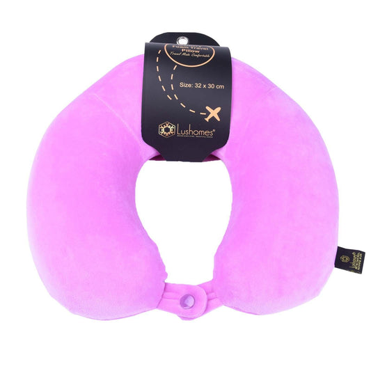 Lushomes Purple Memory Foam Cervical Velvet Travel Pillow for Neck & Back Support, 12x12 inch, Single pc. Ideal for Flights & Train.