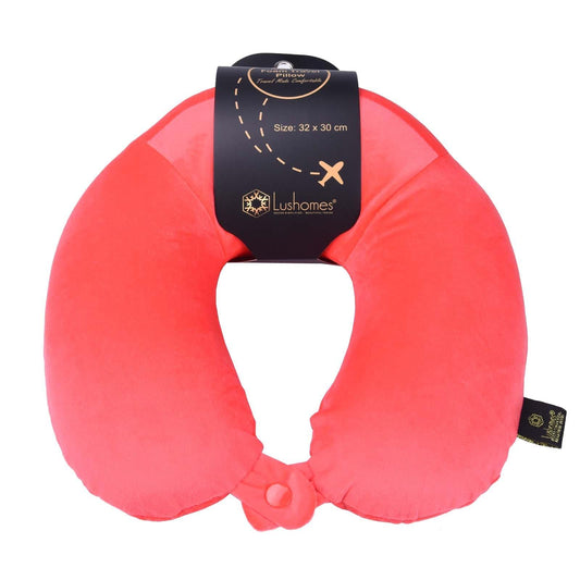 Lushomes Red Memory Foam Neck Pillow for Travel, Neck & Back Support, 12x12 inches, Single pc.