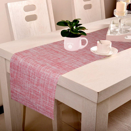 Lushomes Red Jacquard Waterproof Heat Resistant PVC Table Runner, 12x70 inches, for 6-seater dining or center table.