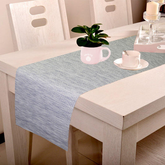 Lushomes Gold Grey Waterproof Heat Resistant PVC Table Runner, 12x70 inches, for 6-seater dining or center table. Single piece.