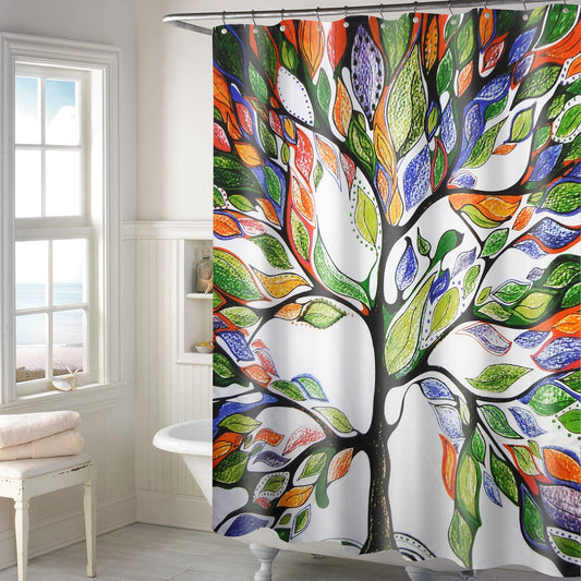 Lushomes Tree Printed Polyester Shower Curtain 6x6.5 ft, waterproof, non-PVC, 12 eyelets/hooks, for washroom/balcony.