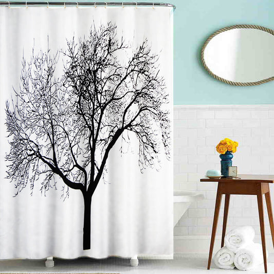 Lushomes Black Tree Shower Curtain, Polyester, Waterproof, 6x6.5 ft, 12 Hooks, Non-PVC, For Washroom/Balcony.