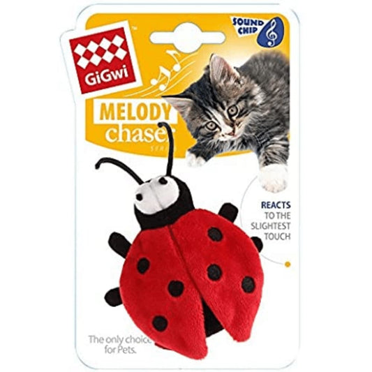 GiGwi Melody Chaser with Motion Activated Sound Chip Beetle Toy for Cats Red