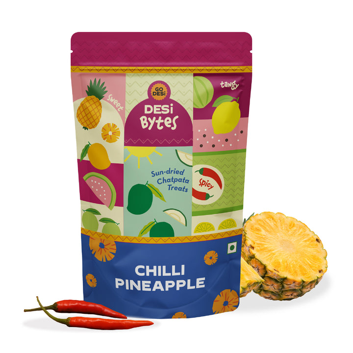 Chilli Pineapple Bytes  Sun-dried Pineapple Snack  100 Natural  150gms