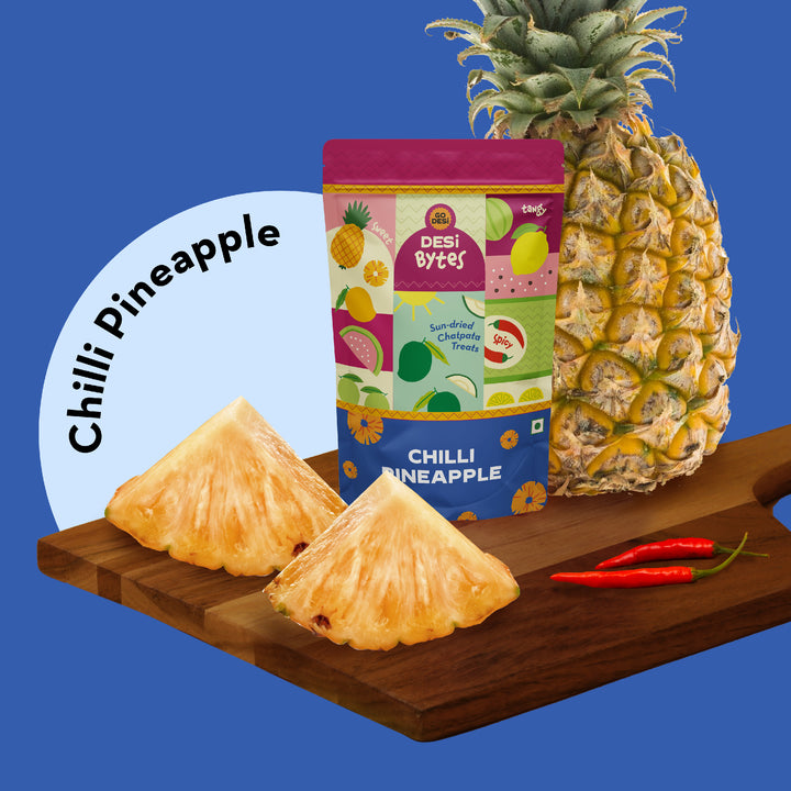 Chilli Pineapple Bytes  Sun-dried Pineapple Snack  100 Natural  150gms