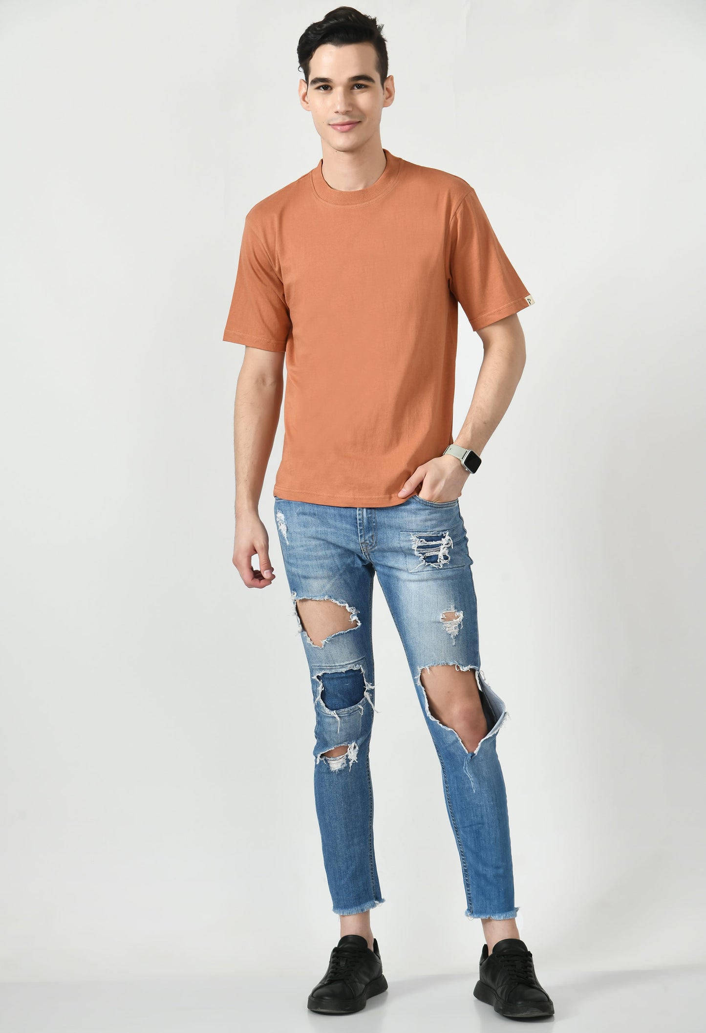 Drop Shoulder Crew Neck Tee High Rib Collar - Made in BCI Cotton