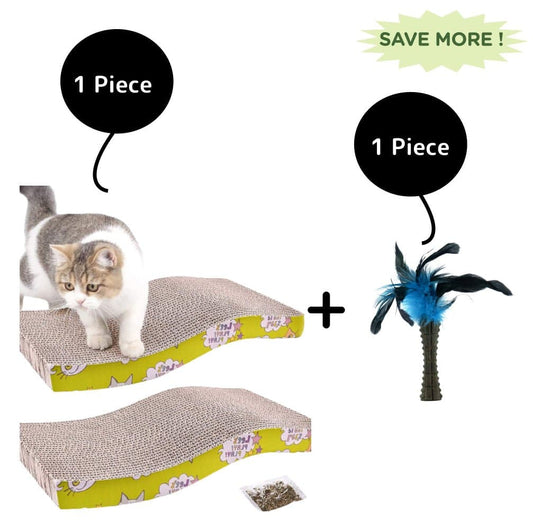 GiGwi Johnny Stick with Catnip  Natural Feathers Toy and Emily Pets Sofa Bed Scratching Pad for Cats and Kittens Combos