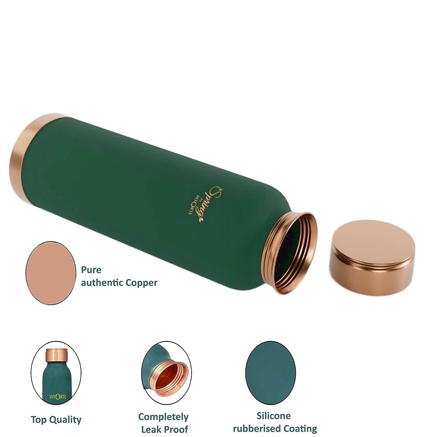 LAFORTE Copper Water Bottle Pure 1000 ml Sea Green