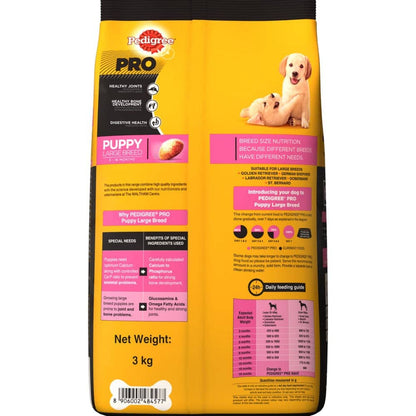 Pedigree PRO Large Breed Puppy Dry Food and Chicken Flavour Biscrok Treat Combo 3kg 900g