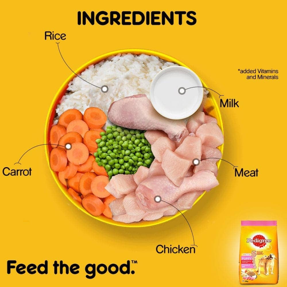 Pedigree Chicken and Milk Dry and Chicken Chunks in Gravy Wet Puppy Food Combo