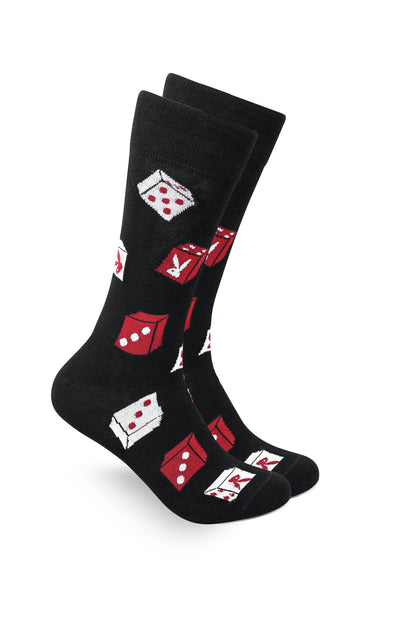 Playboy Poker Mens 2 Pair Crew Socks- Black  Poker Socks  Special Edition