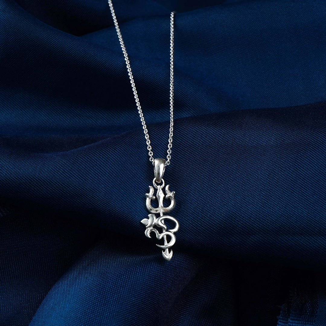 Mahadev Om with Trishul Silver Locket  Silver Pendant for Gifts