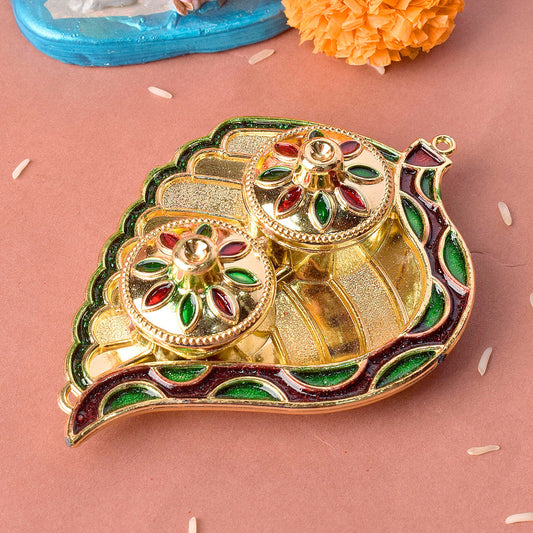 Kumkum Holder with Intricate Leaf Pattern