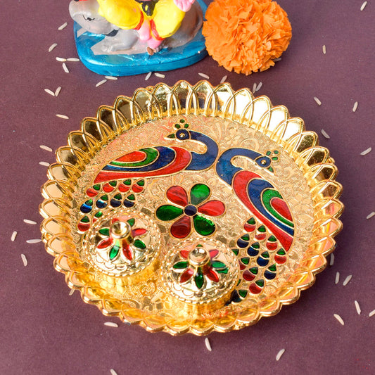 Kumkum Holder Featuring Artistic Peacock Design