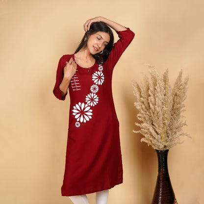 Hare Krishna Hare Ram Long Kurti for Women Maroon