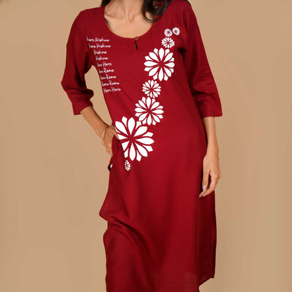 Hare Krishna Hare Ram Long Kurti for Women Maroon