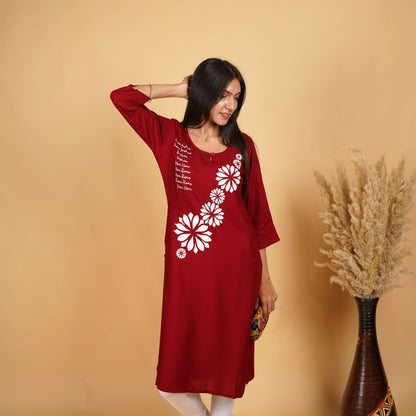 Hare Krishna Hare Ram Long Kurti for Women Maroon