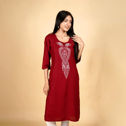 Floral Pattern Maroon Long Kurti for Women