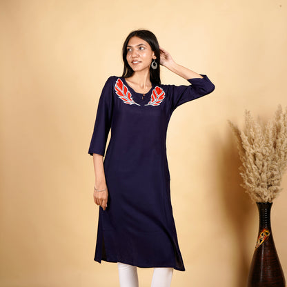 Fringe Feather Pattern Long Kurti for Women