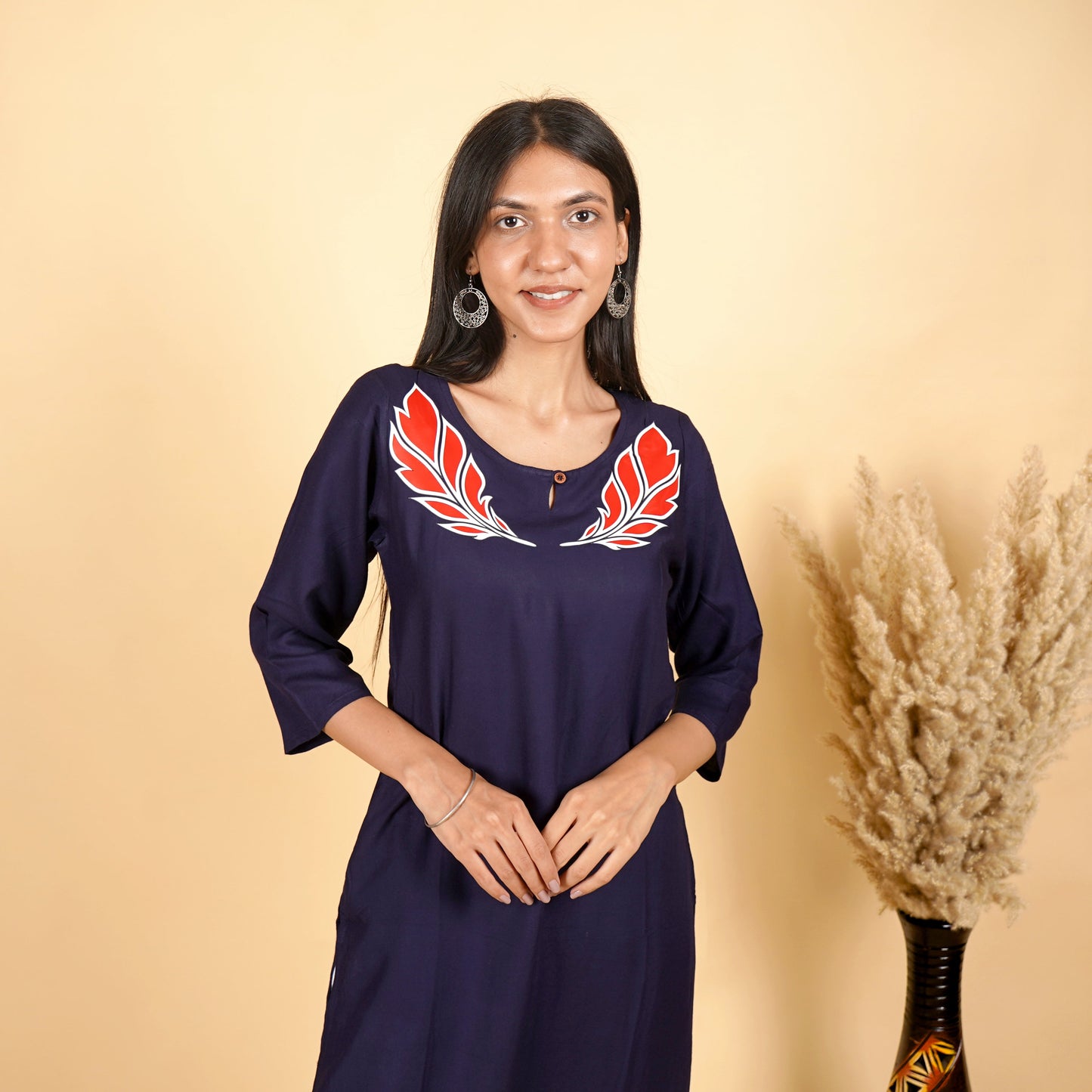 Fringe Feather Pattern Long Kurti for Women