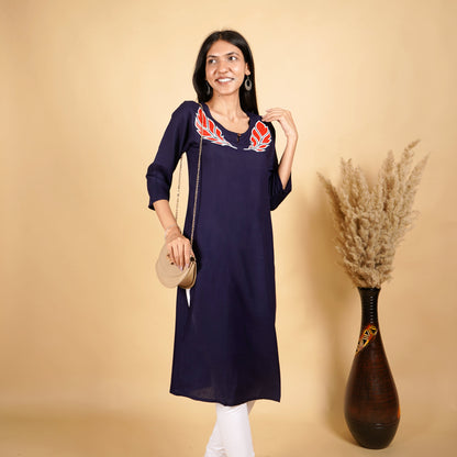 Fringe Feather Pattern Long Kurti for Women