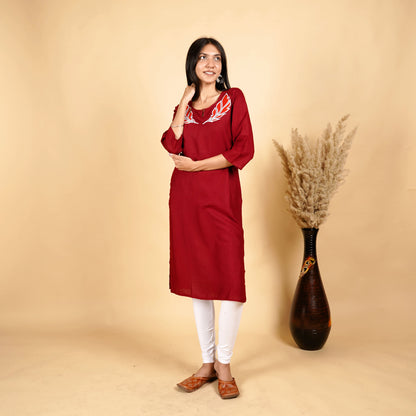 Fringe Feather Pattern Long Kurti for Women