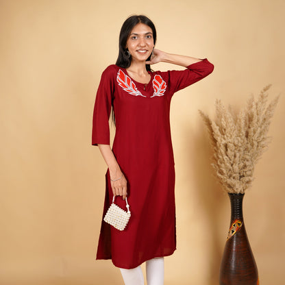 Fringe Feather Pattern Long Kurti for Women