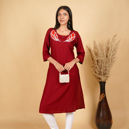 Fringe Feather Pattern Long Kurti for Women