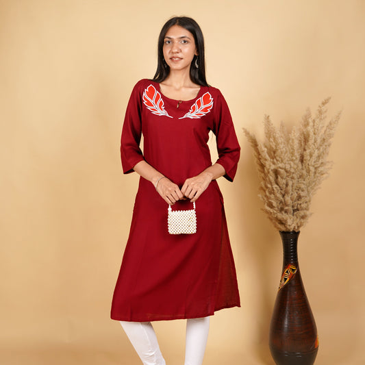 Fringe Feather Pattern Long Kurti for Women